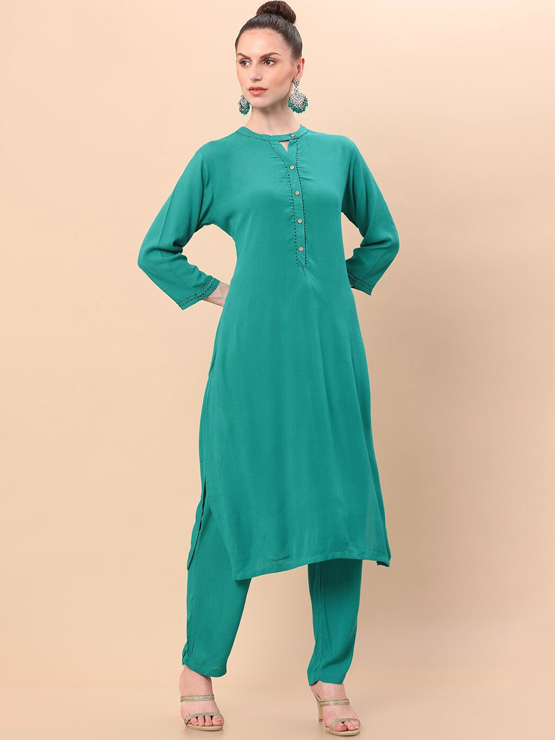 Buy Soch Women Teal Green Full Sleeves Kurta With Trousers Kurta Sets
