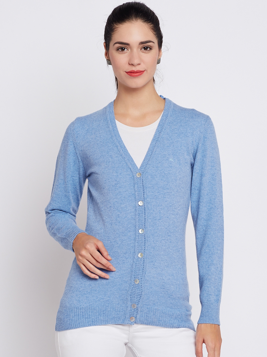 Buy Monte Carlo Women Blue Solid Cardigan - Sweaters for Women 2038855