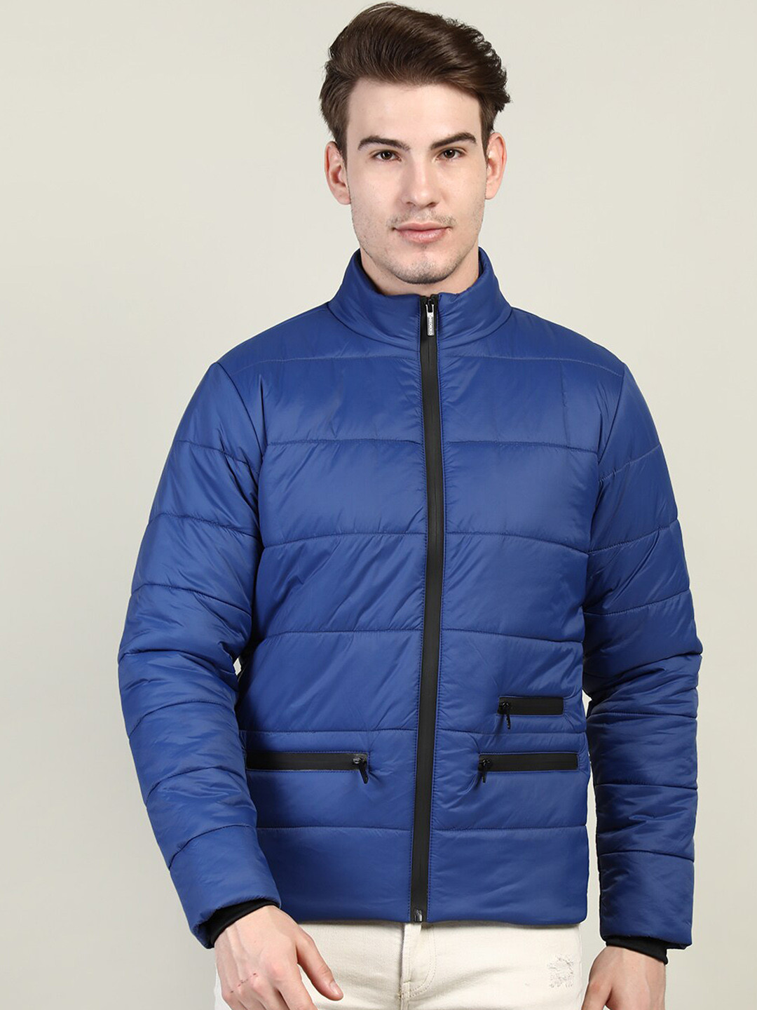 Buy CHKOKKO Men Blue Striped Outdoor Puffer Jacket Jackets for Men