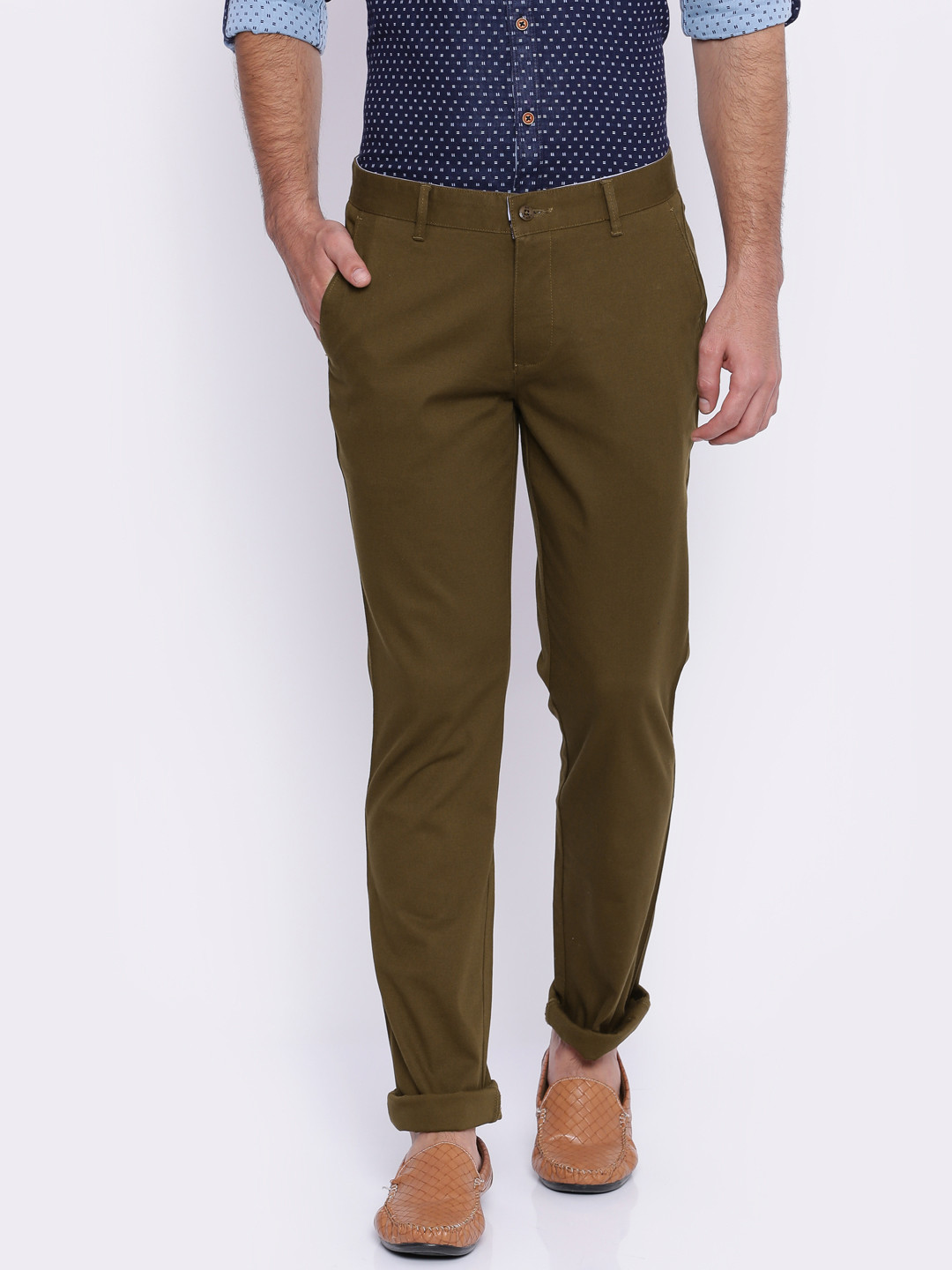 Buy British Club Men Olive Green Slim Fit Solid Chinos - Trousers for ...