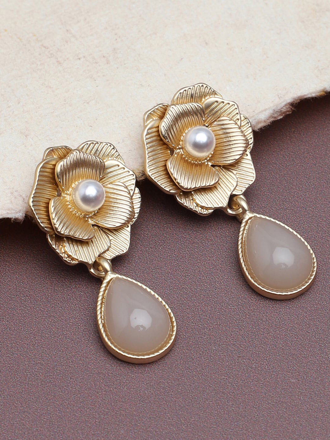 Buy SOHI Gold Plated & White Floral Drop Earrings Earrings for Women