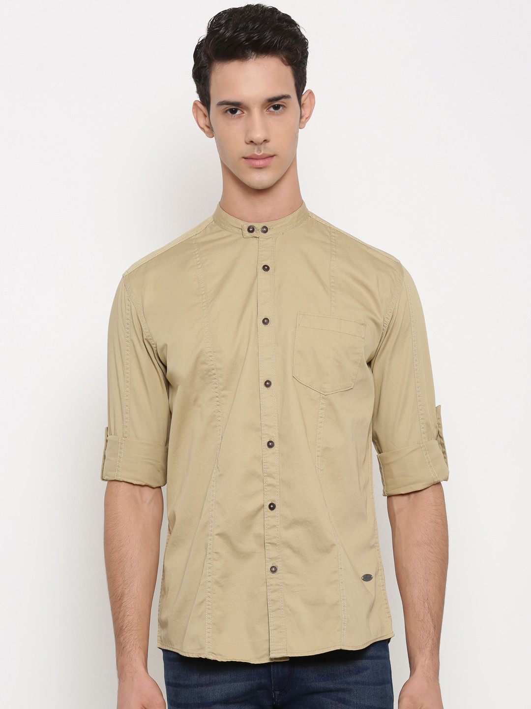 Men's Beige Premium Slim Fit Casual Shirt