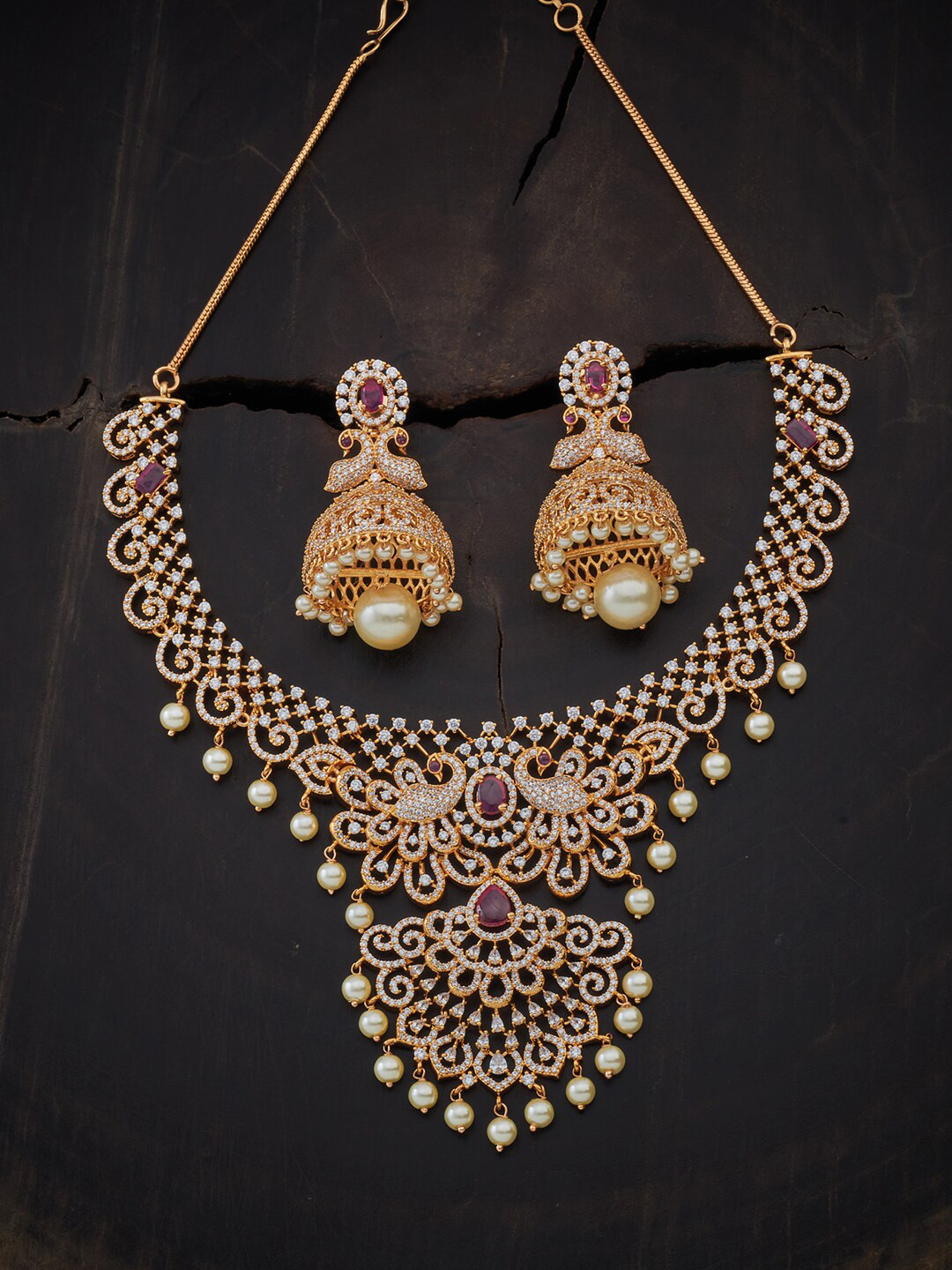 Buy Kushal's Fashion Jewellery Gold Plated White CZ Stone Studded Jewellery Set Jewellery Set