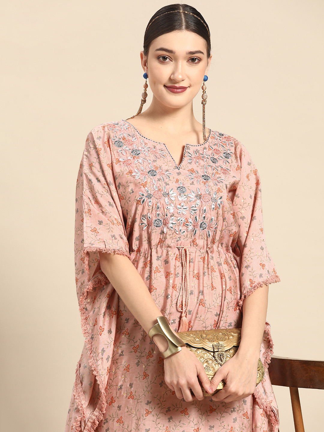 Buy Sangria Women Pink Ethnic Motifs Printed Thread Work Pure Cotton