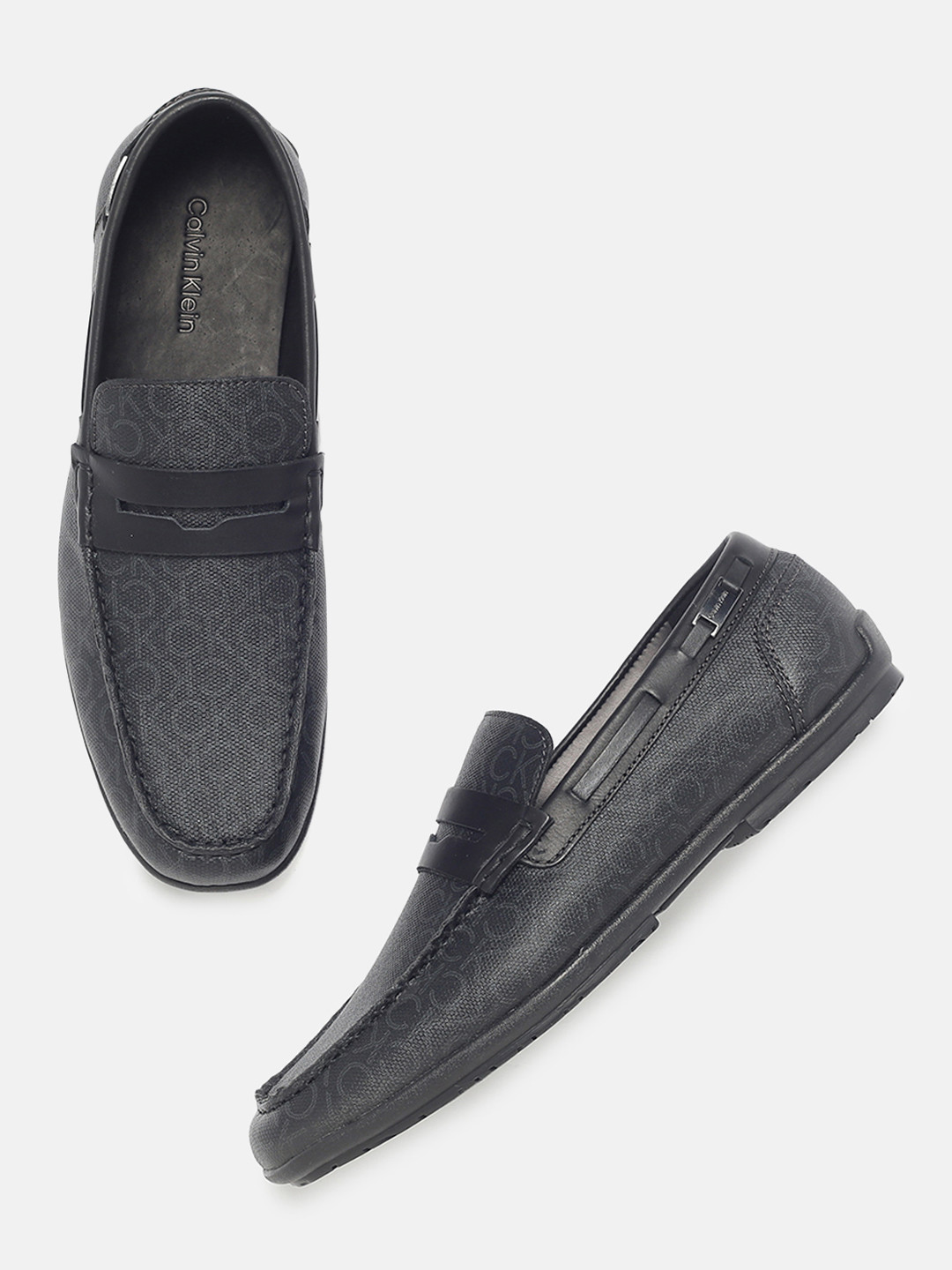 Buy Calvin Klein Jeans Men Black Brand Logo Printed Penny Loafers