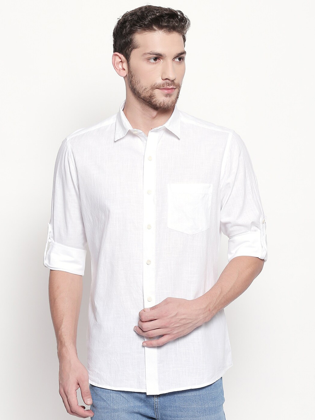 Buy EVOQ Men White Standard Regular Fit Solid Casual Shirt - Shirts for 