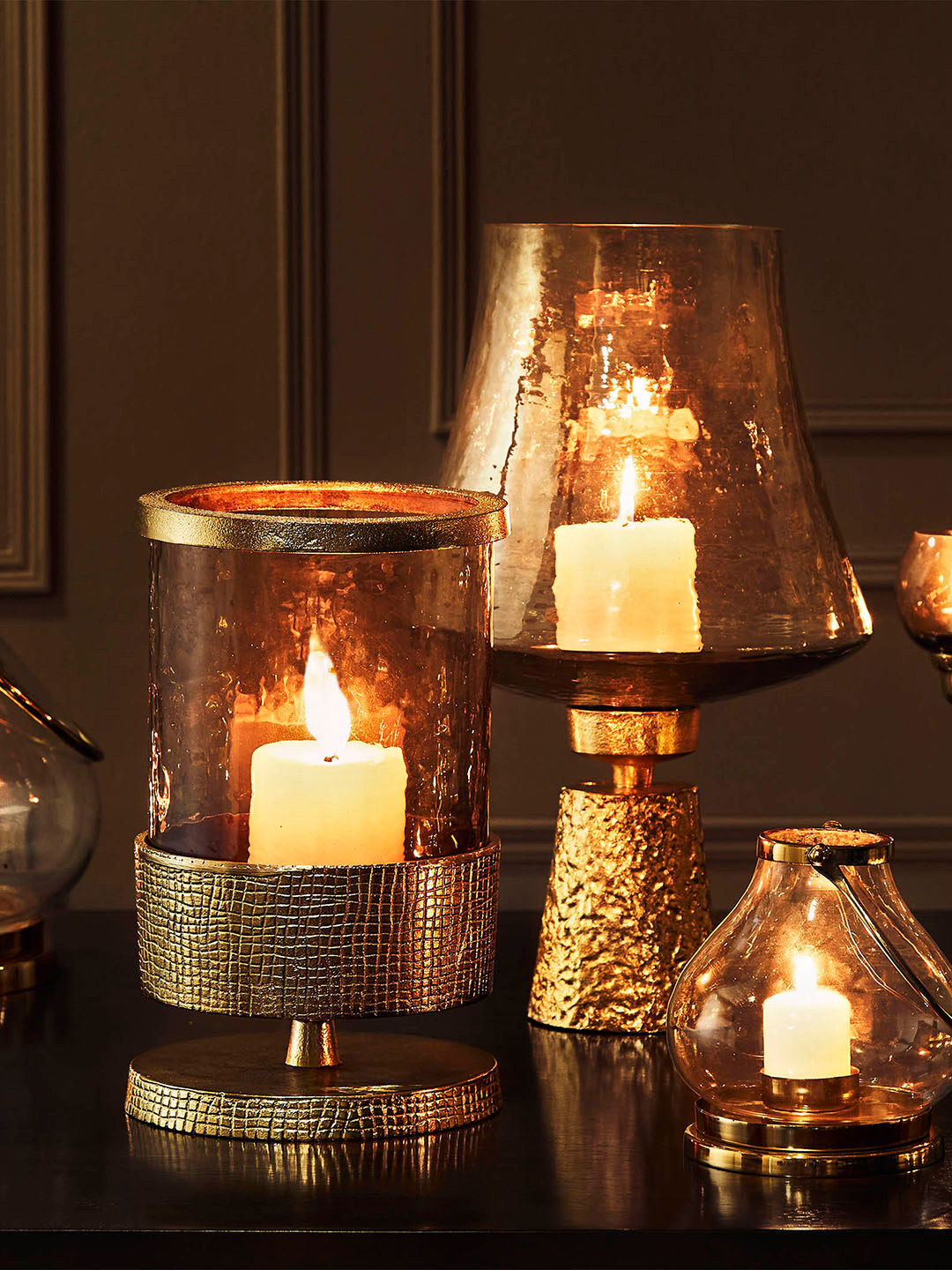 Buy Home Centre Transparent Coloured Solid Floor Hurricane Candle Holders Candle Holders for