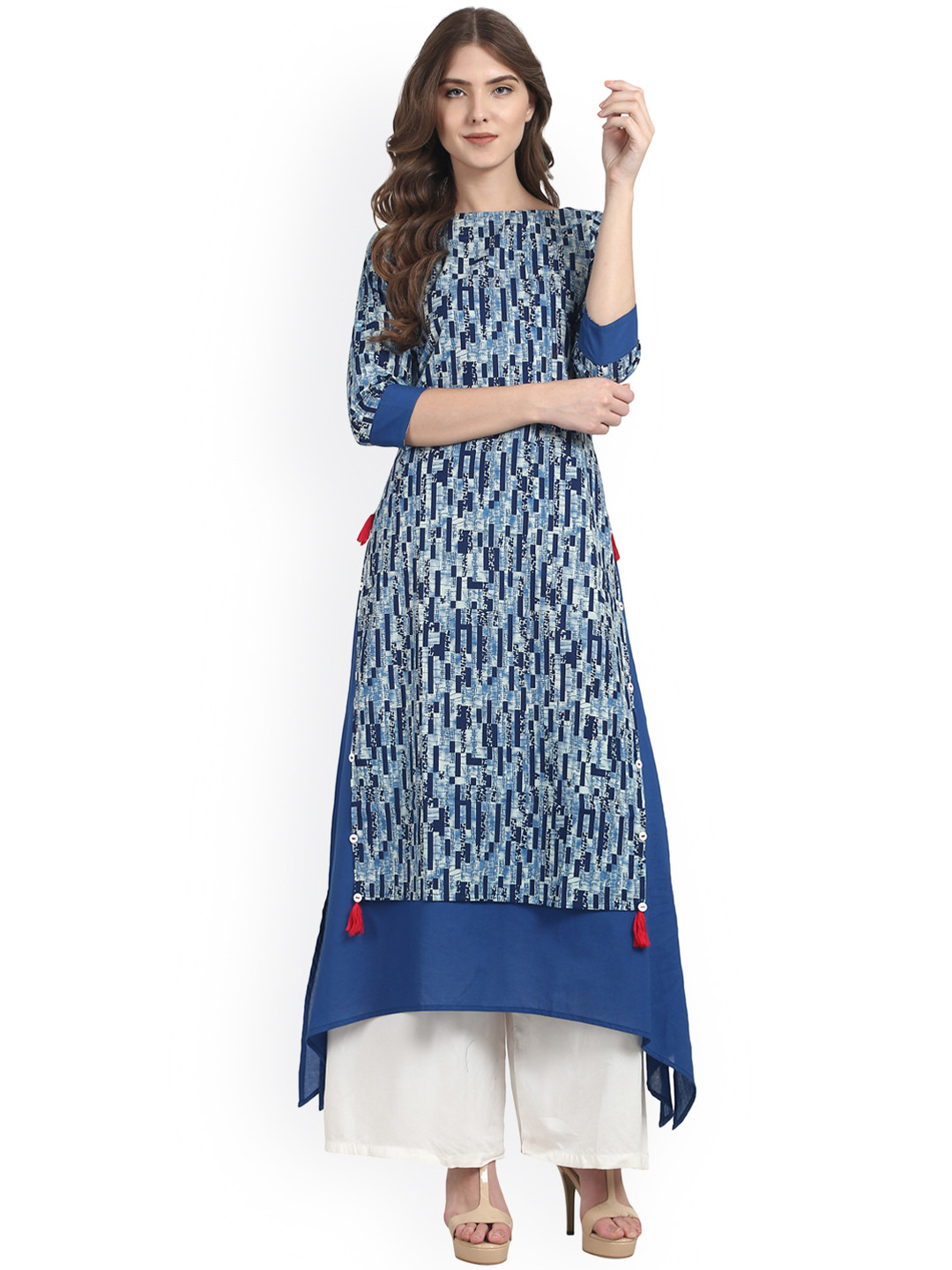 Buy Nayo Women Blue Printed A Line Layered Kurta Kurtas for Women