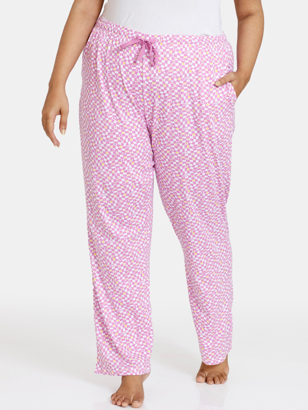 Buy Zivame Women Plus Size Purple & White Printed Pure Cotton Lounge