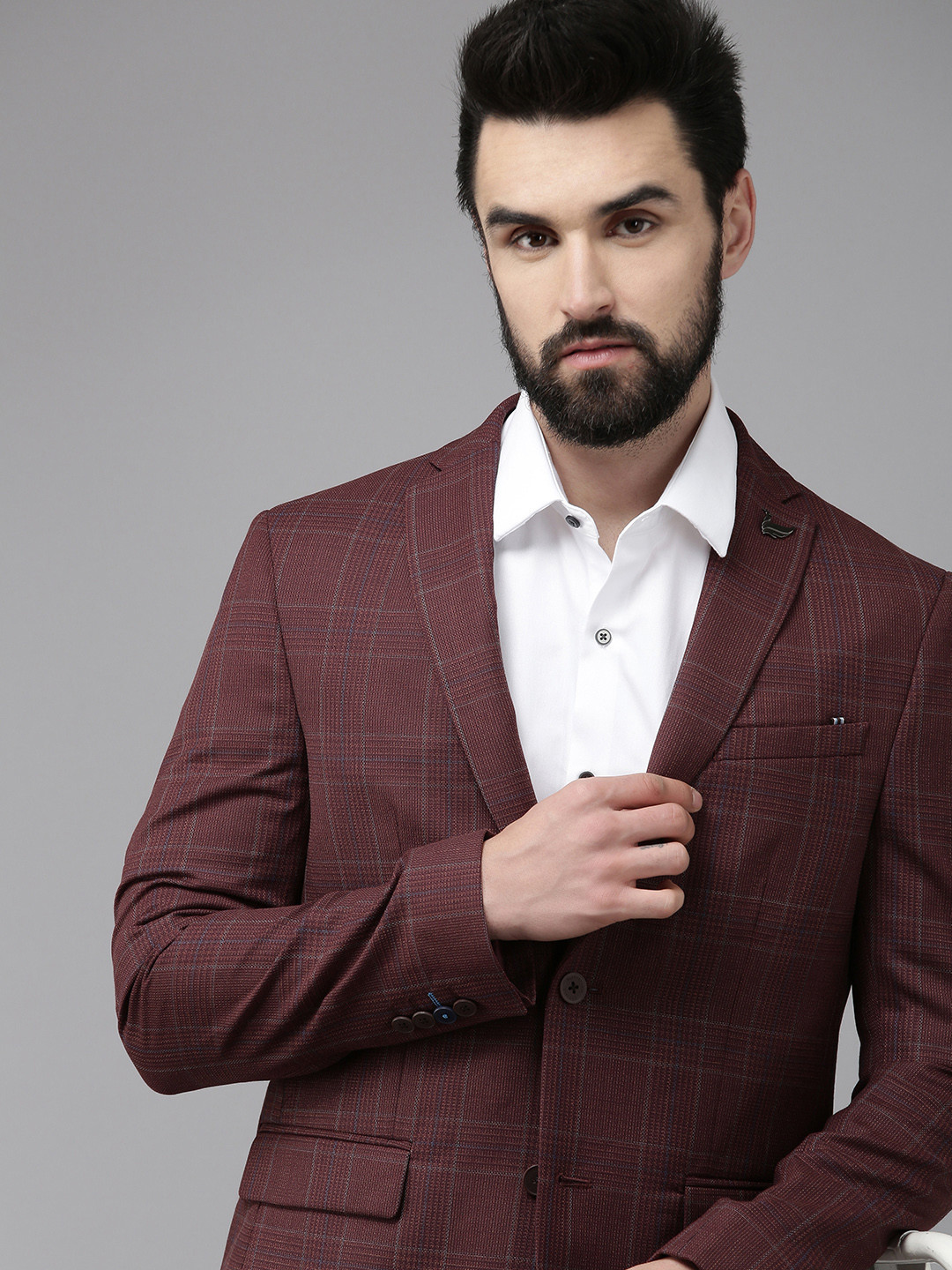 Men's Maroon Solid Casual Single-Breasted Slim-Fit Blazer