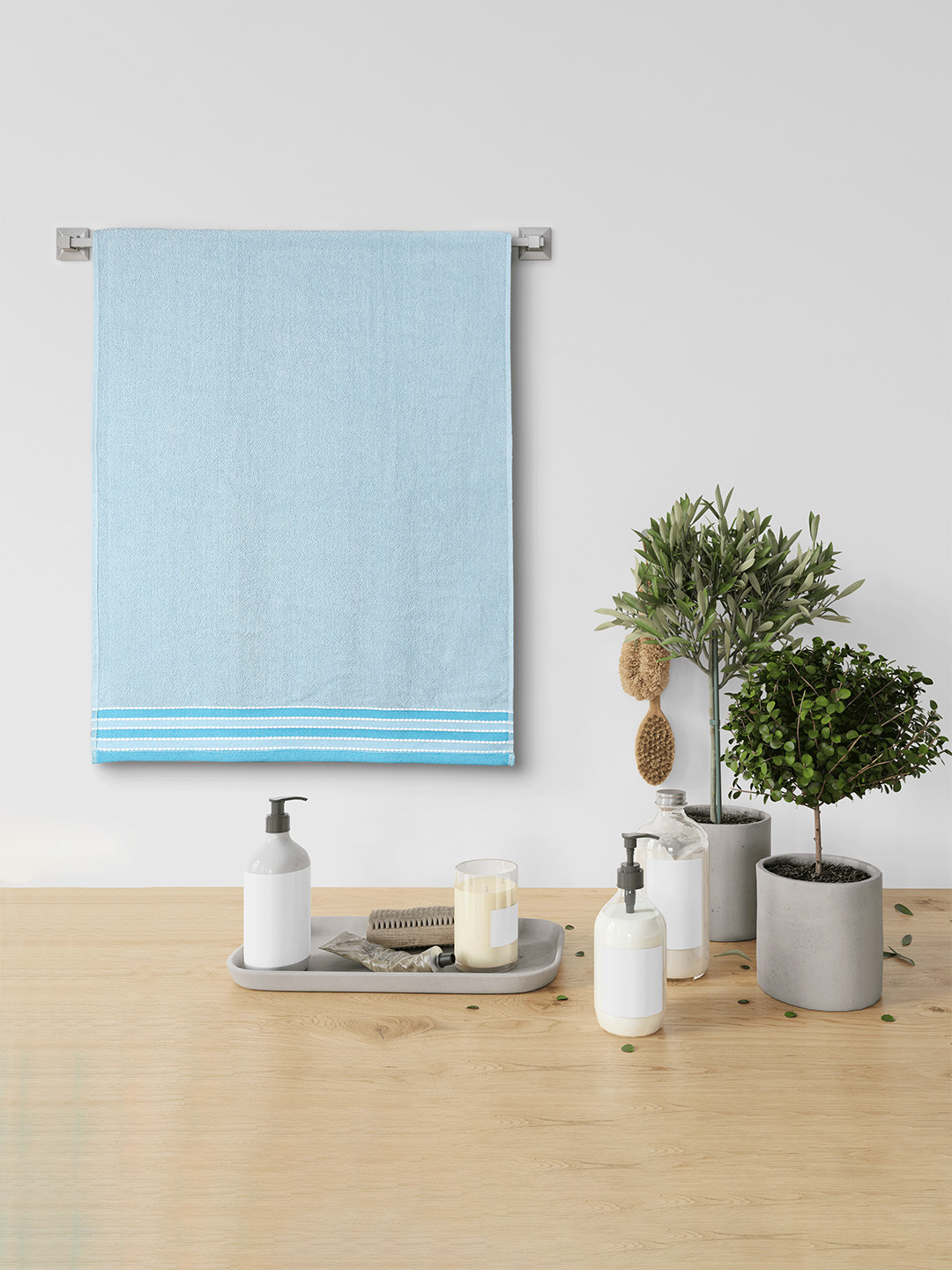 Buy Urban Magic Blue Solid 400 GSM Pure Cotton Bath Towels - Bath ...