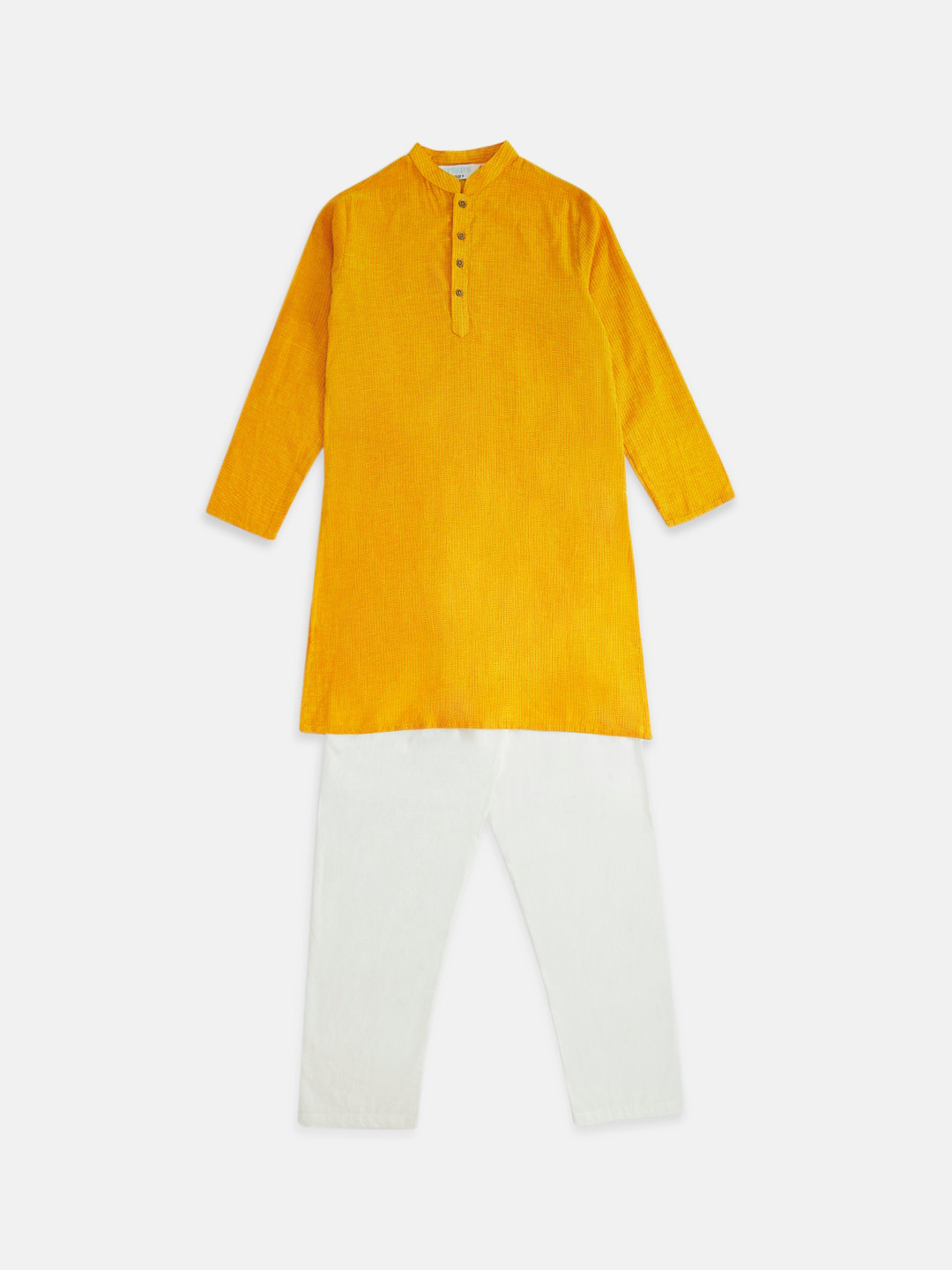 Boys Mustard Yellow Printed Kurta with Pyjamas