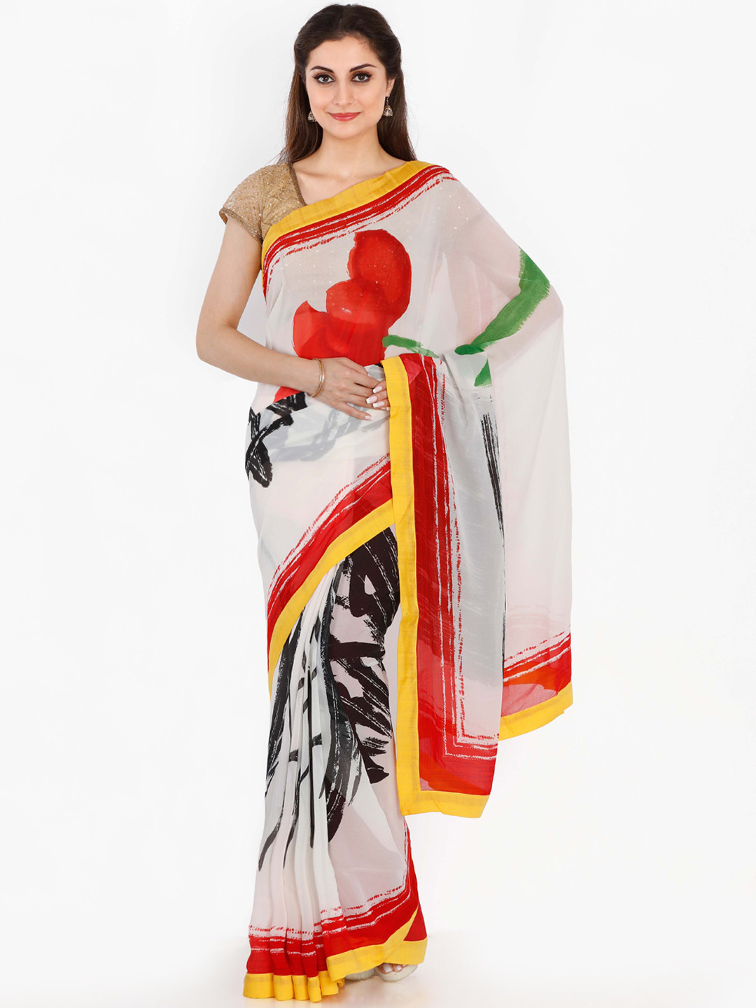 Buy The Chennai Silks White Printed Pure Saree Sarees for