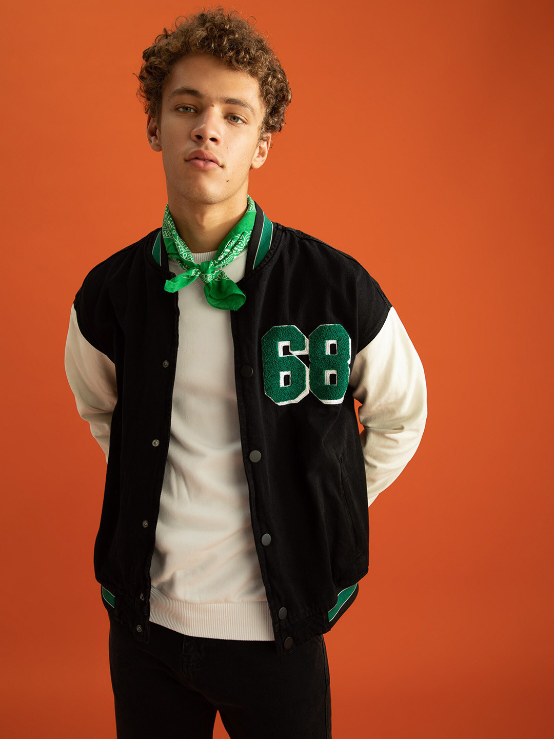 Buy DeFacto Men Black Green Colourblocked Varsity Jacket Jackets for