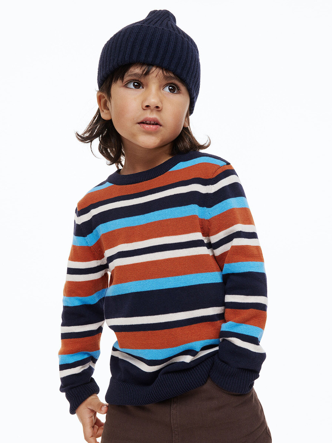 Buy H&M Boys Blue & Brown Jacquard Knit Cotton Jumper Sweaters for