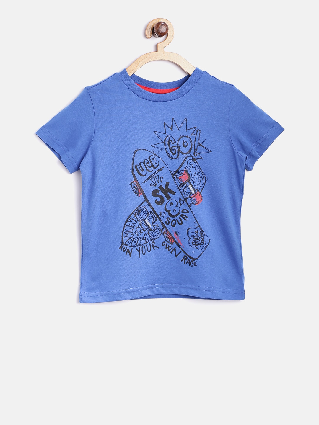 Buy United Colors Of Benetton Boys Blue Printed Round Neck Pure Cotton ...