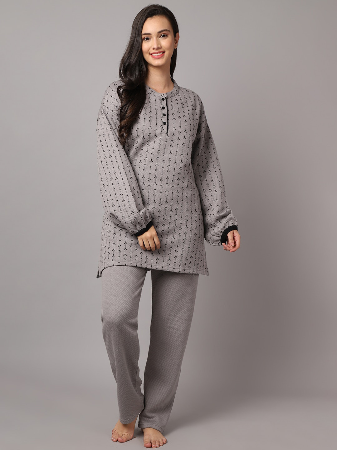Buy Kanvin Women Grey Black Printed Night Suit Night Suits For 