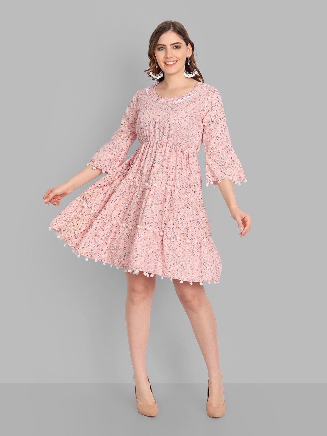Buy SINGNI Pink & Green Floral Crepe Dress - Dresses for Women 20421790 ...