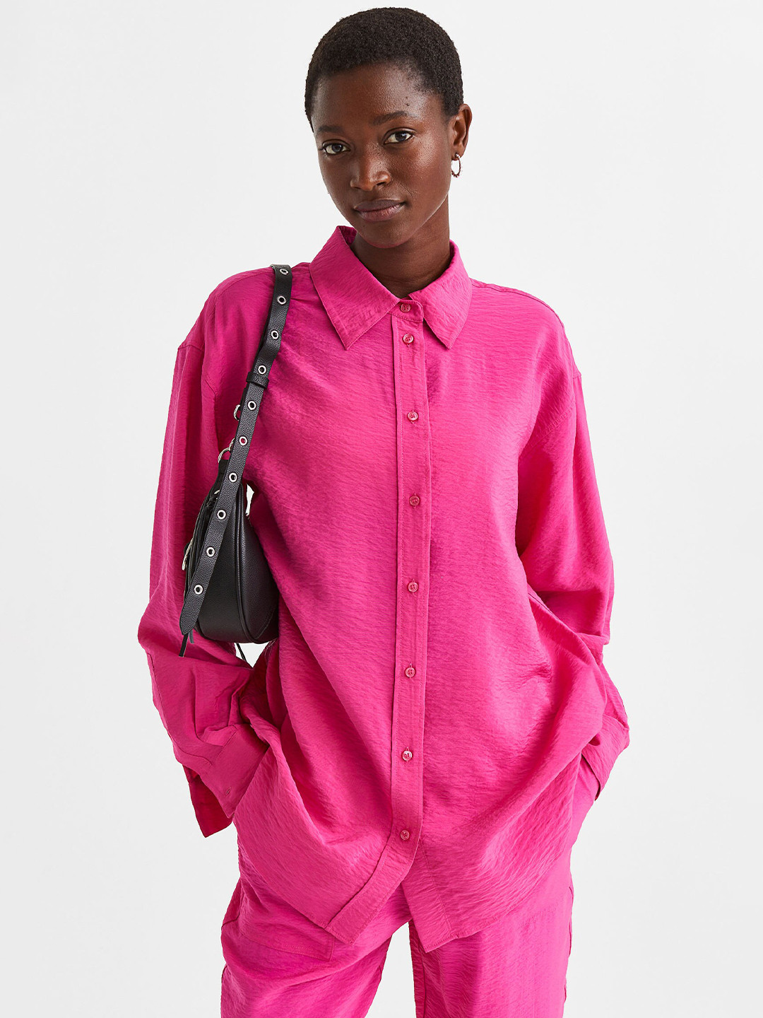 Buy H&M Women Pink Solid Crinkled Shirt Shirts for Women 20422484