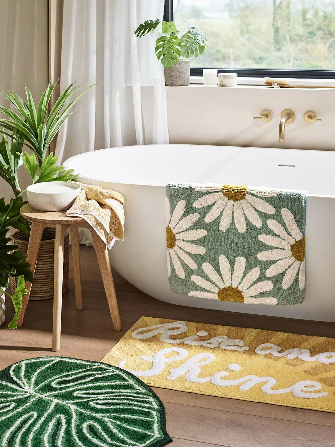 Buy Marks & Spencer Green & White Printed Pure Cotton Floor Mats