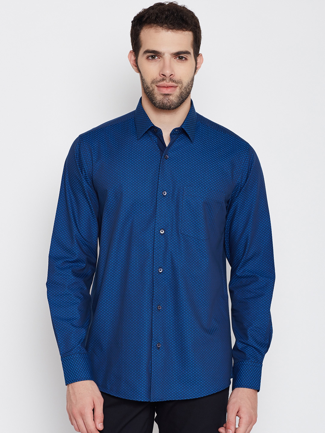 Buy Blackberrys Men Blue Slim Fit Self Design Casual Shirt - Shirts for ...