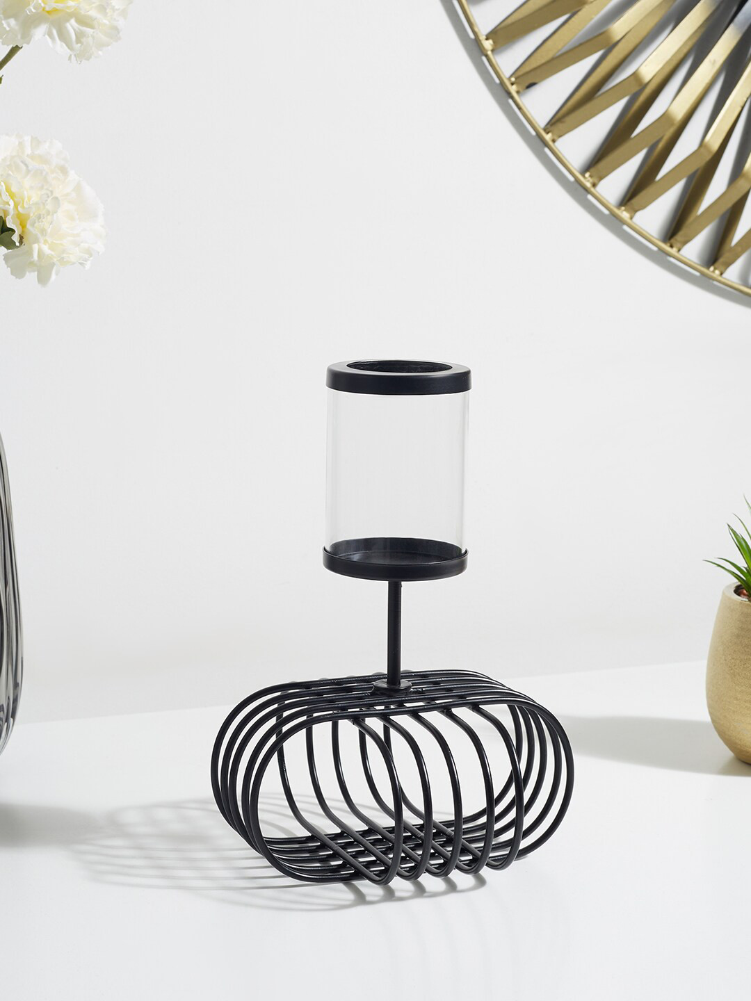 Buy HomeTown Black Solid Glass Wired Pillar Candle Holders Candle Holders for Unisex 20432214