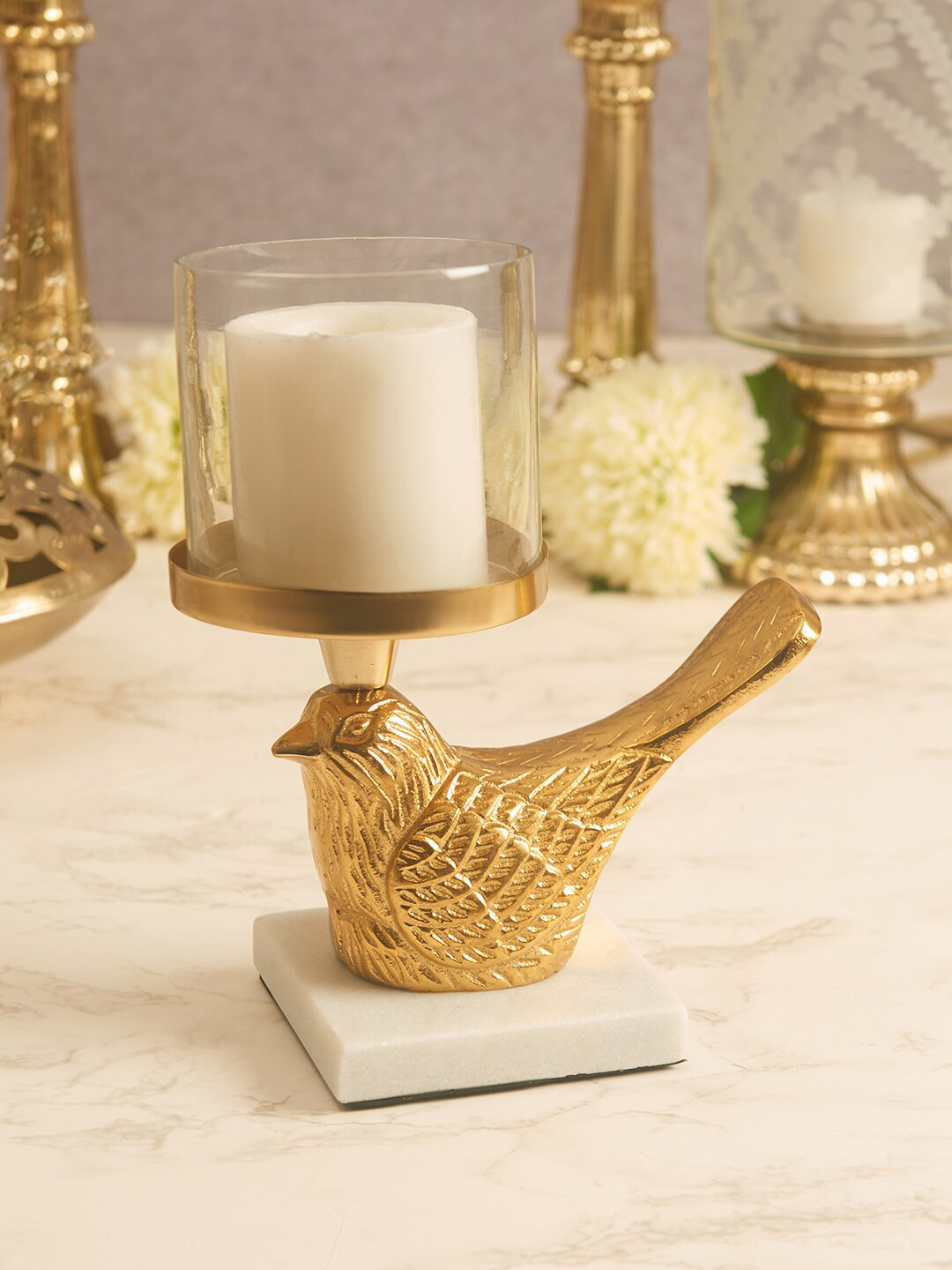 Buy HomeTown Gold Sparrow Votive Aluminium & Glass Candle Holders Candle Holders for Unisex