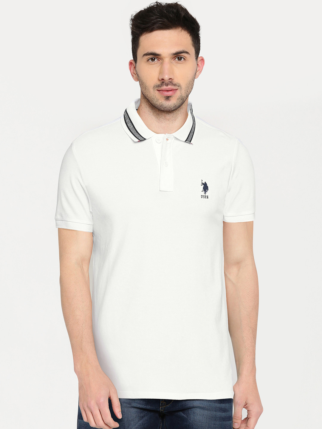Buy U.S. Polo Assn. Men White Solid Polo Collar T Shirt - Tshirts for Men 2043353 | Myntra