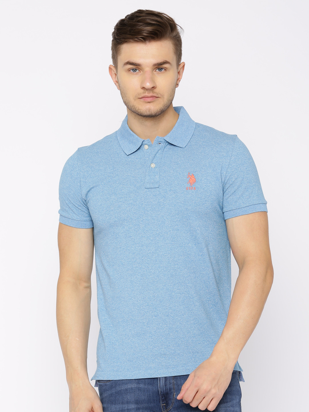 Buy U.S. Polo Assn. Men Blue Solid Polo Collar T Shirt Tshirts for