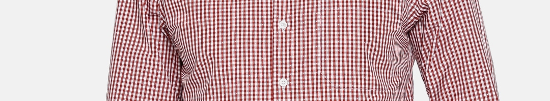 Buy John Players Men Rust Red & White Slim Fit Checked Formal Shirt ...