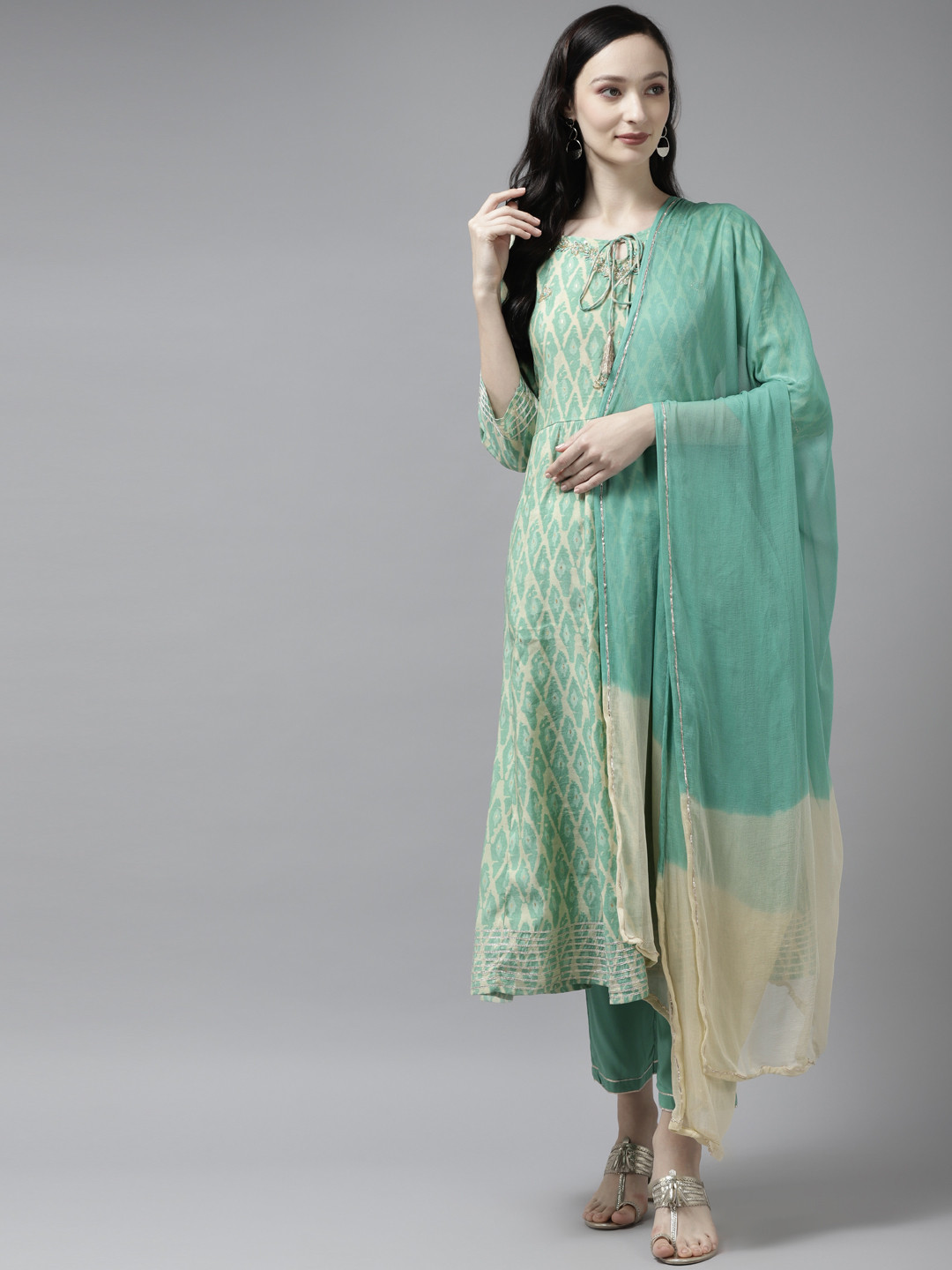 Sea Green Printed Kurta Set  With Solid Chudidar main image 0