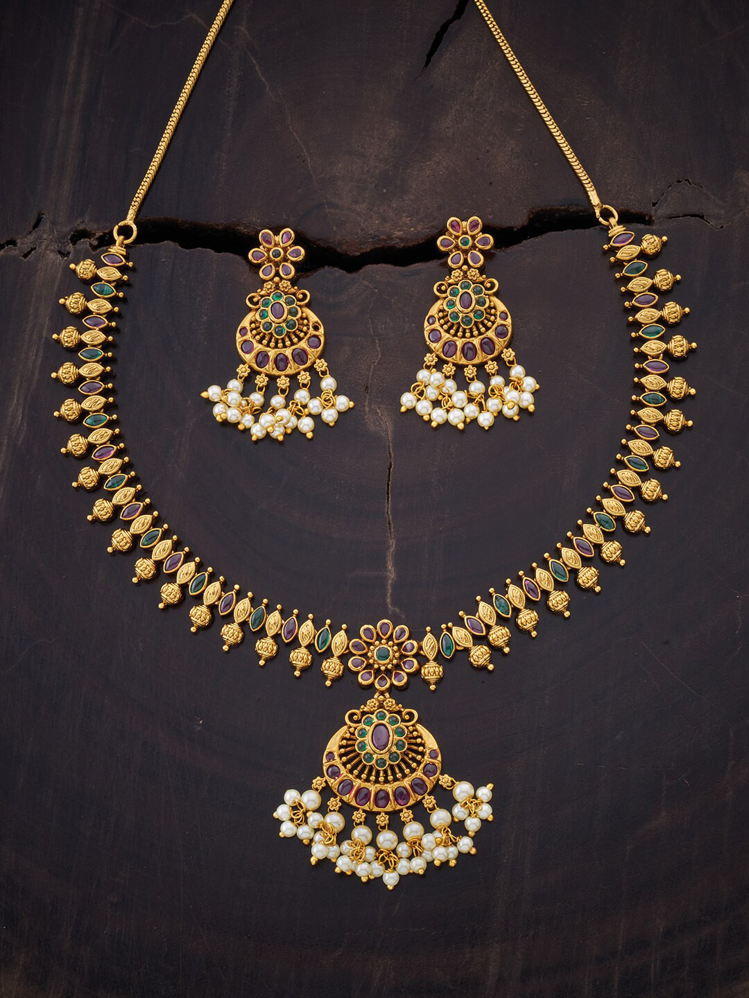 Buy Kushal's Fashion Jewellery Gold Toned Pink & Green Artificial