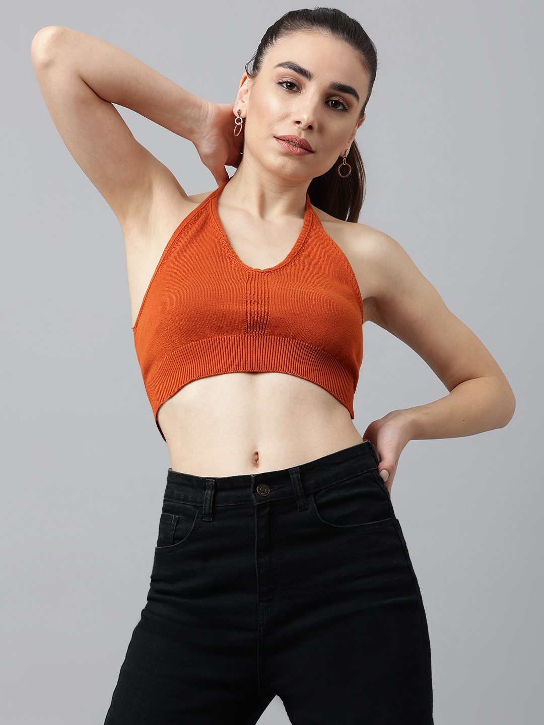 Buy Pritla Women Rust Solid Halter Neck Knits Organic Cotton Bralette Crop Top Tops For Women