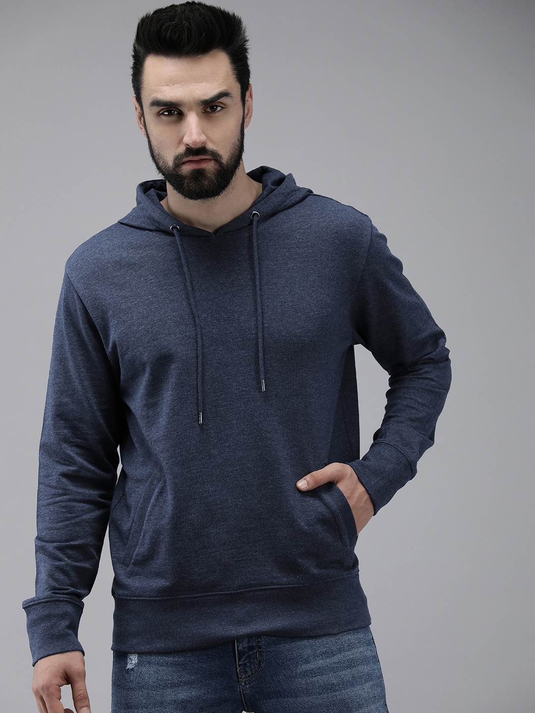 Buy Roadster Men Blue Solid Hooded Sweatshirt - Sweatshirts for Men ...
