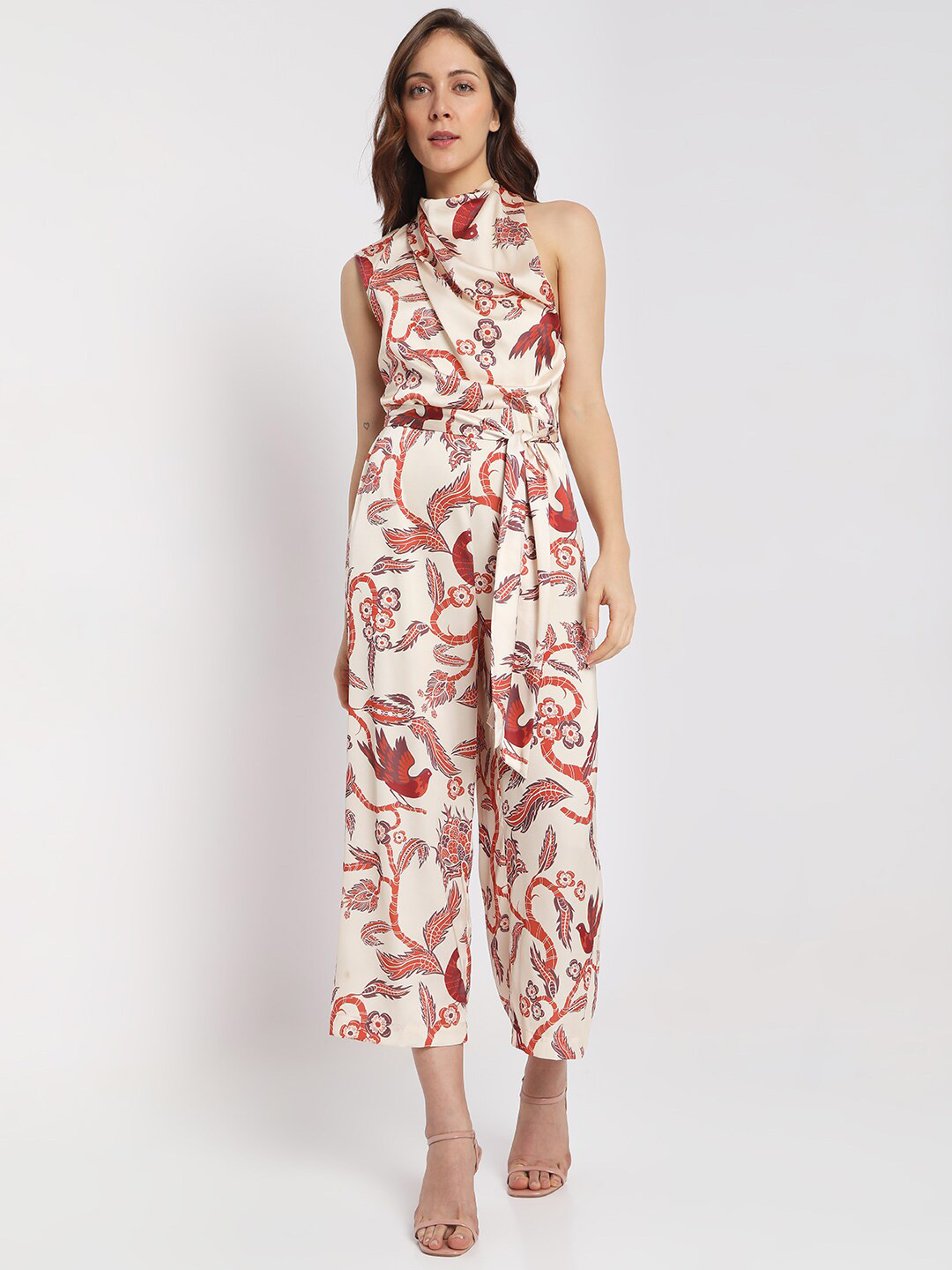 Buy Vero Moda Women Beige & Maroon Printed Basic Jumpsuit Jumpsuit