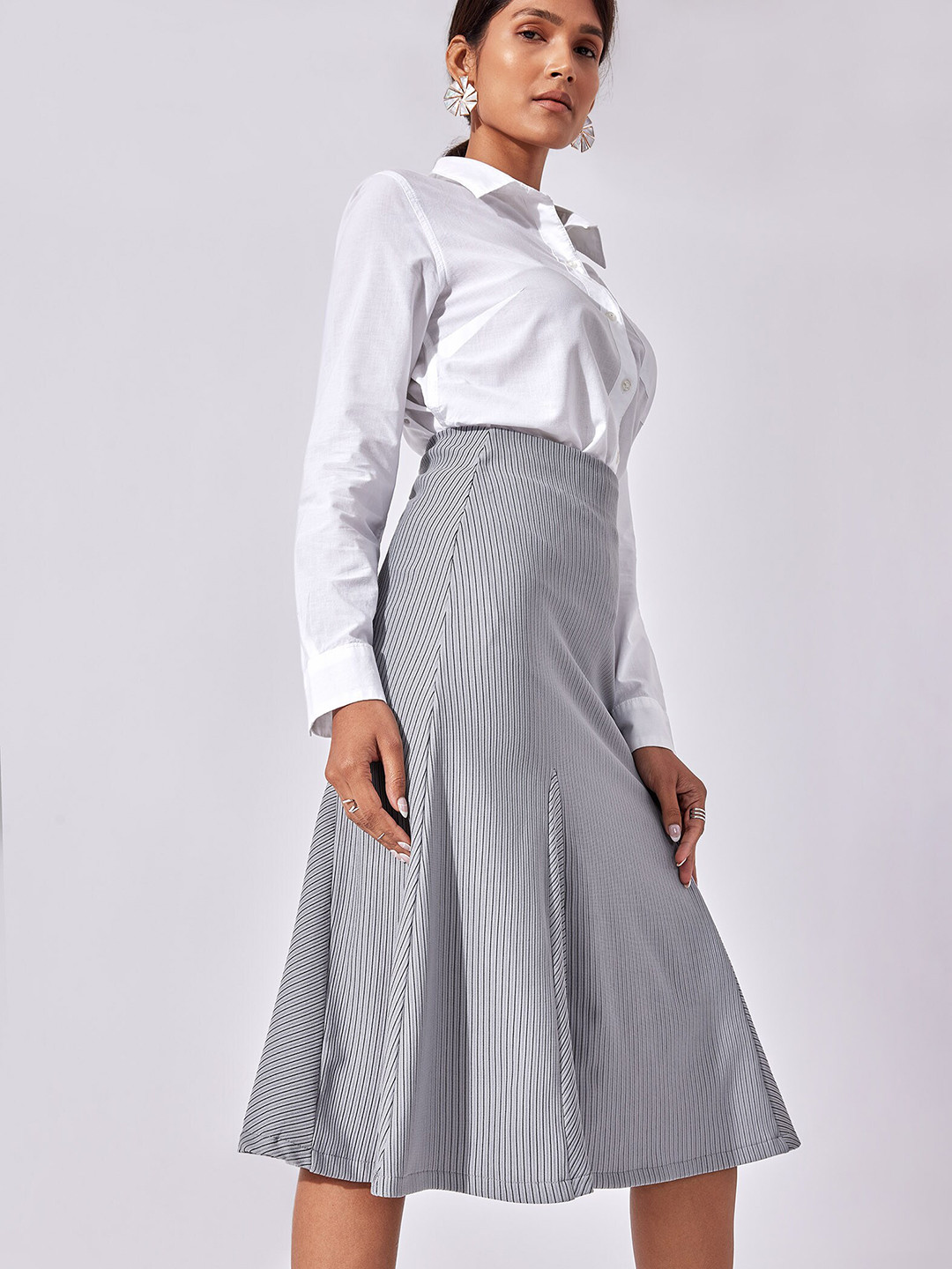 Buy The Label Life Women Grey Striped Knee Length A Line Skirts