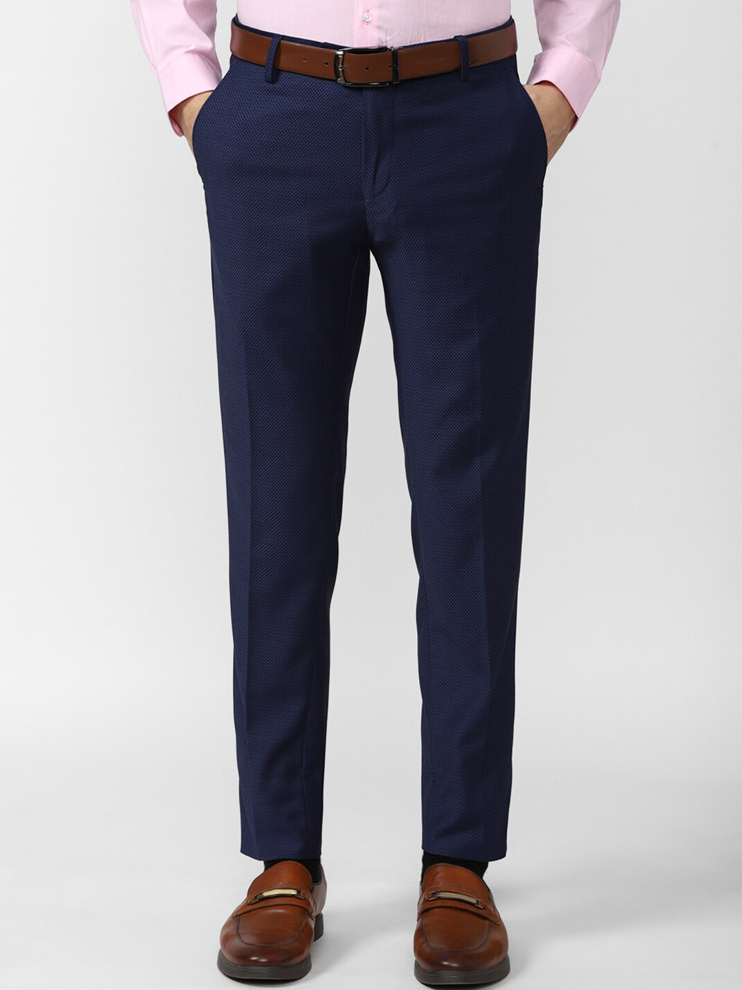 Buy Peter England Elite Men Navy Blue Slim Fit Trousers - Trousers for ...