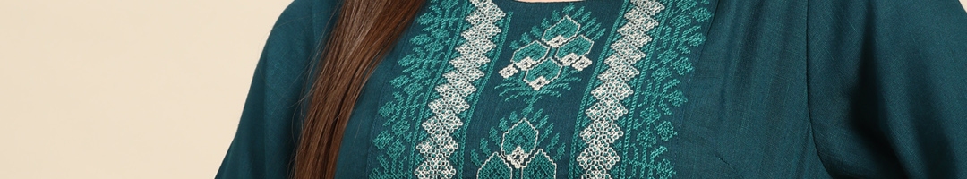 Buy Anouk Women Sea Green Embroidered Thread Work Kurta - Kurtas for ...