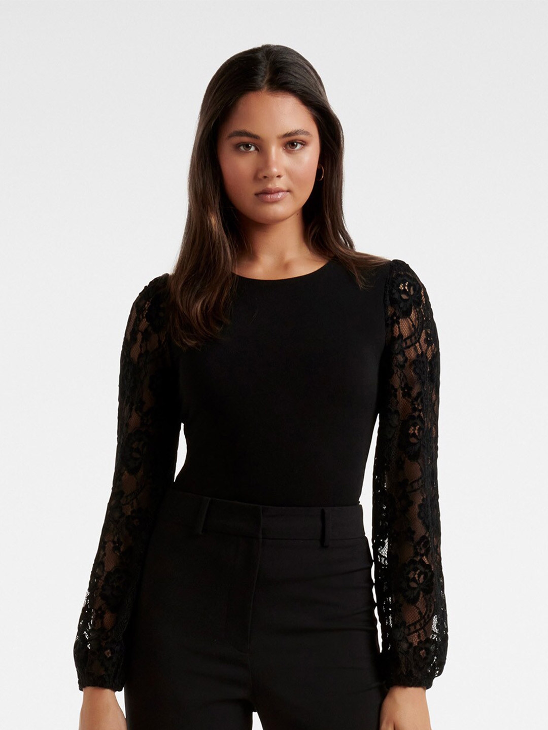 Ayolanni V-Neck Long Workout Tops For Women Black Lace Long Sleeve Solid Pullover Blouses Women Tshirts S