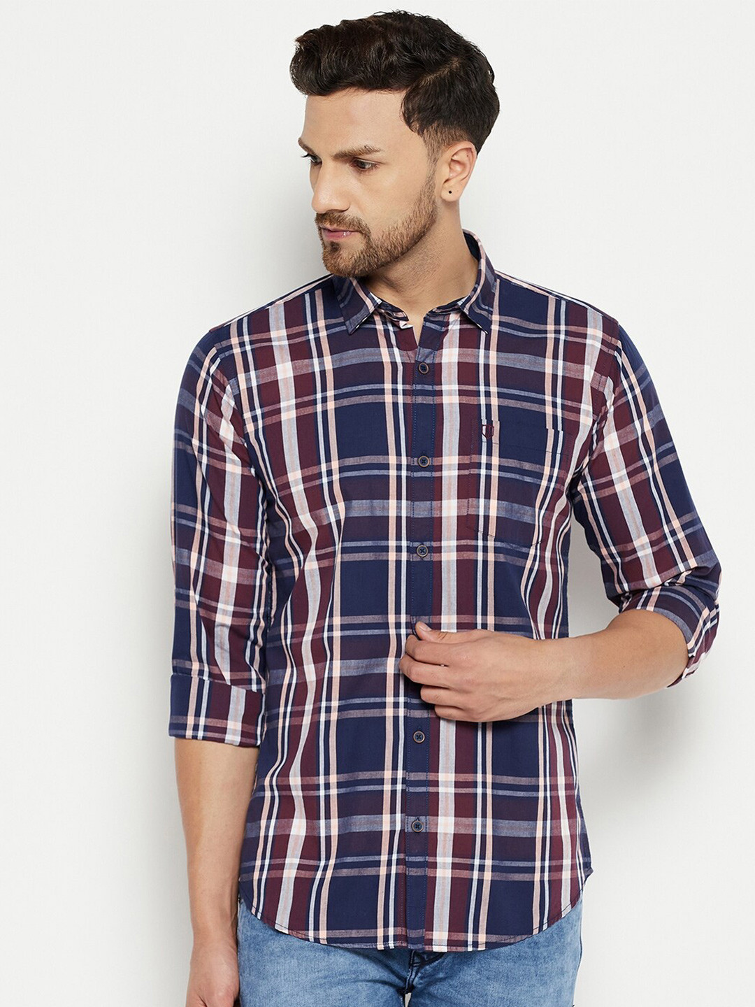 Men's Navy Blue Classic Tartan Checked Casual Shirt