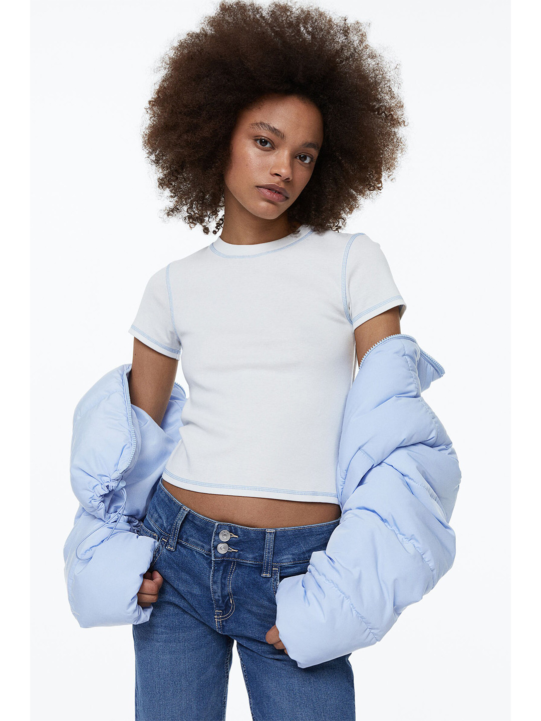 Buy H&M Women White Cotton Flatlock Seam Top Tops for Women 20449848