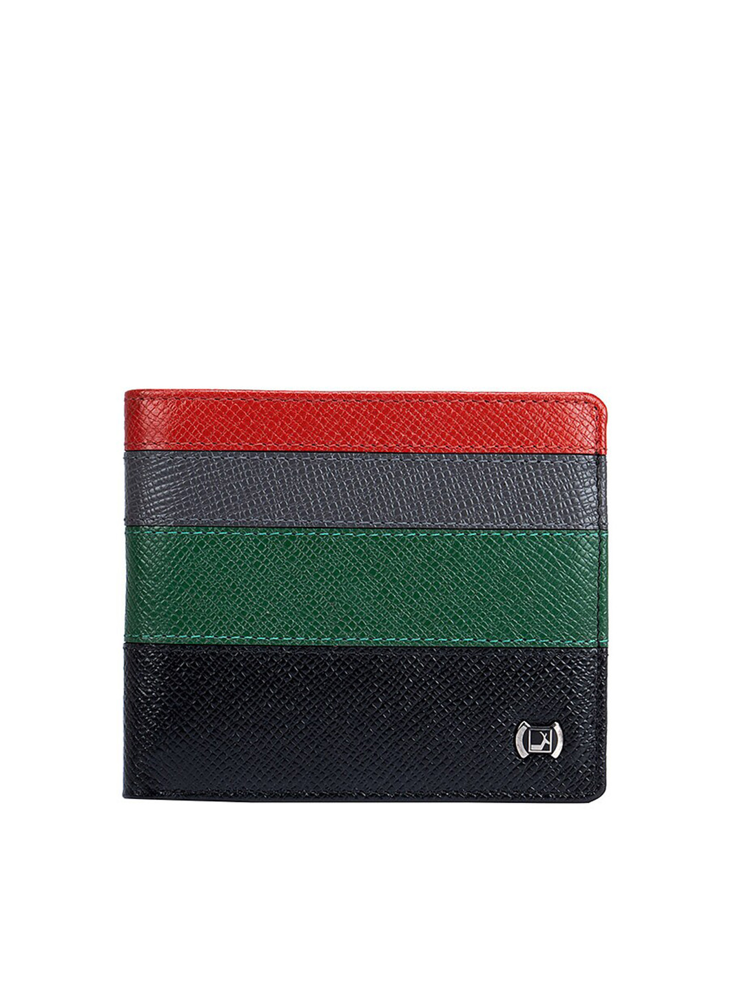 Buy Da Milano Men Black & Green Textured Leather Two Fold Wallet