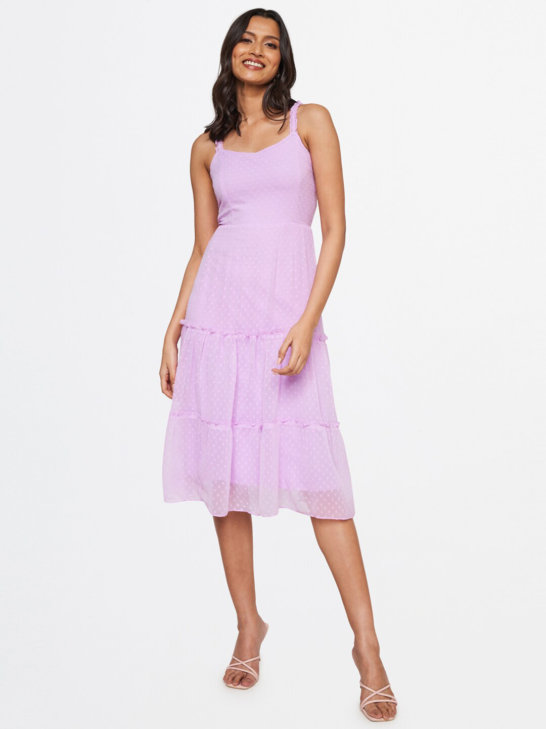 Purple floral printed Fit and Flare Dress