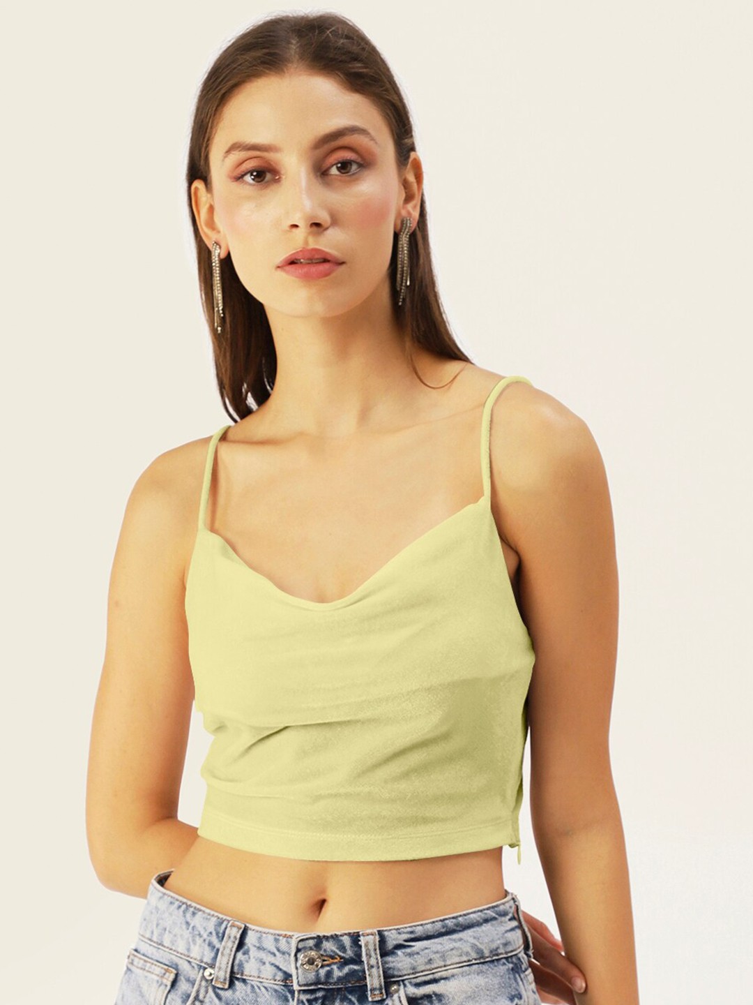 Buy dressberry women cream coloured velvet crop top tops for women