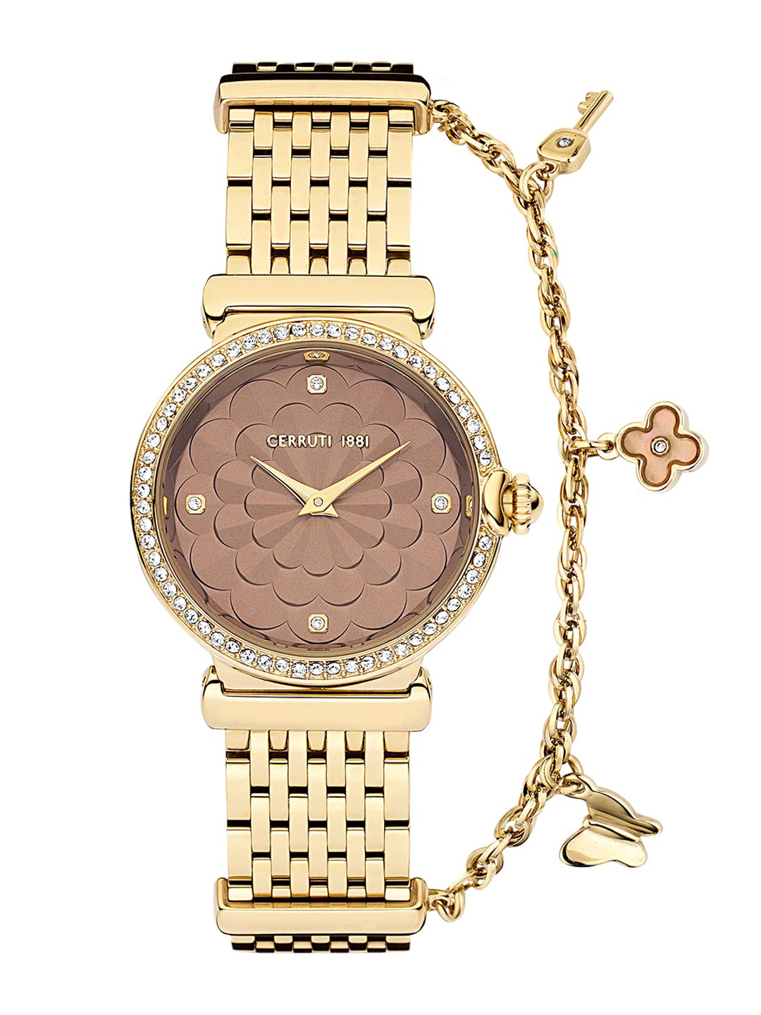 Buy Cerruti 1881 Women Beige Embellished Dial & Gold Toned Analogue