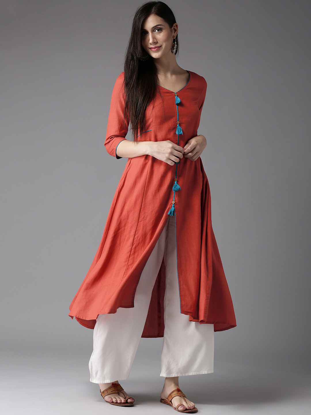 Women's Orange Printed A-Line Kurtas