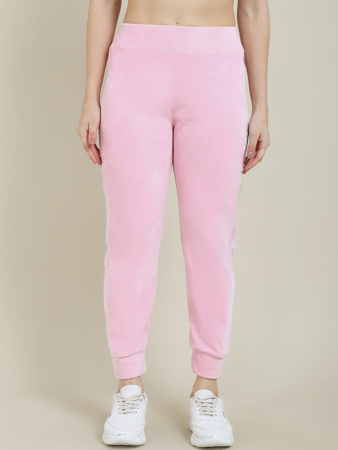 Buy Miaz Lifestyle Women Pink Solid Velvet Jogger Track Pants for