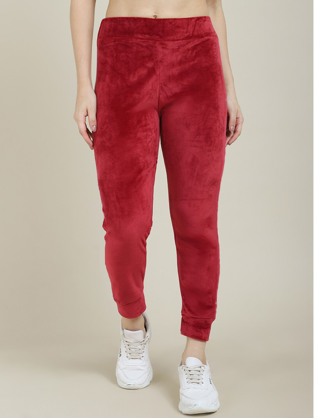 Buy Miaz Lifestyle Women Maroon Solid Velvet Joggers Track Pants for