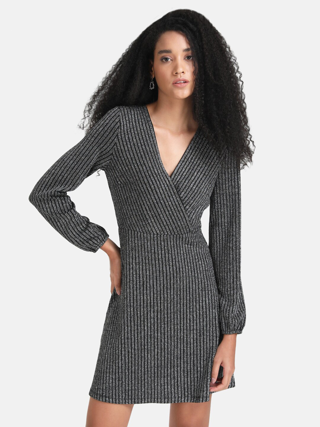 Buy Kazo Women Grey & Black Striped Dress Dresses for Women 20465620