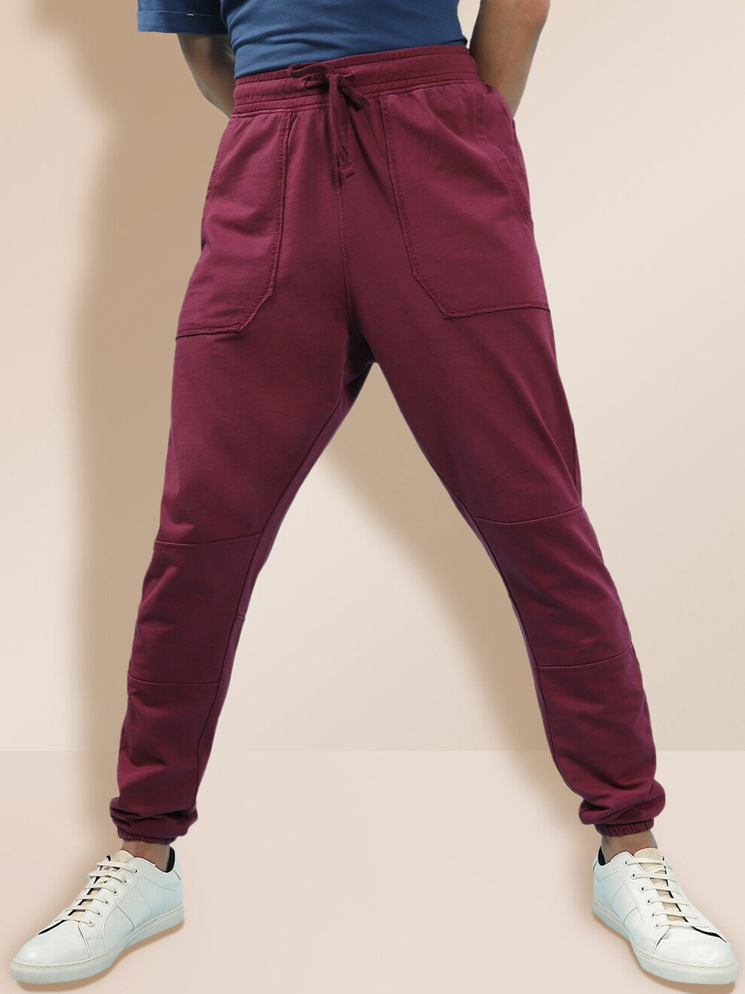 Buy KRA Men Maroon Pure Cotton Tapered Fit Joggers Trousers for Men